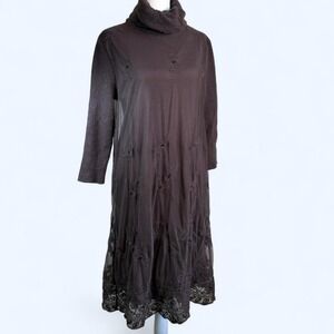 Sundance Women's Size M Brown‎ Long Sleeve Turtleneck Beaded Midi Dress